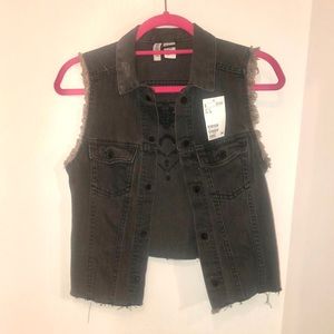 NWT Distressed Denim Moth Vest